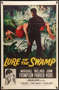 1p606 LURE OF THE SWAMP 1sh '57 two men & a super sexy woman find their destination is Hell!