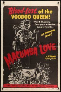 1p609 MACUMBA LOVE 1sh '60 June Wilkinson, cool horror art, blood-lust of the voodoo queen!