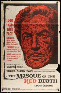 1p624 MASQUE OF THE RED DEATH 1sh '64 cool montage art of Vincent Price by Reynold Brown!