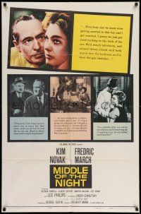 1p632 MIDDLE OF THE NIGHT 1sh '59 sexy young Kim Novak is involved with much older Fredric March!