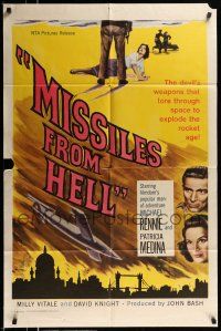 1p637 MISSILES FROM HELL 1sh '59 Michael Rennie, the Devil's weapons that explode the rocket age!