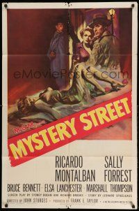 1p661 MYSTERY STREET 1sh '50 John Sturges, Ricardo Montalban, sexy film noir artwork!