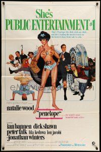 1p722 PENELOPE 1sh '66 Maurice Thomas art of sexiest Natalie Wood with big money bags and gun!