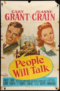 1p724 PEOPLE WILL TALK 1sh '51 Cary Grant loves pretty Jeanne Crain!