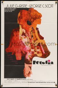 1p727 PETULIA 1sh '68 cool artwork of pretty Julie Christie & George C. Scott!