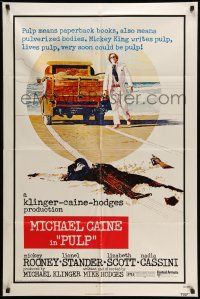 1p745 PULP 1sh '72 Michael Caine, wild murder artwork of girl run over by truck!