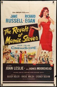 1p765 REVOLT OF MAMIE STOVER 1sh '56 artwork of super sexy Jane Russell in red dress!