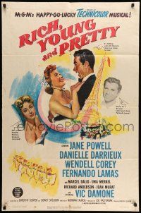 1p771 RICH, YOUNG & PRETTY 1sh '51 Jane Powell is romanced in Paris France!