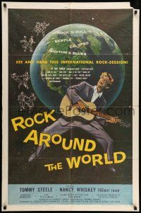 1p780 ROCK AROUND THE WORLD 1sh '57 early rock & roll, great artwork of Tommy Steele!