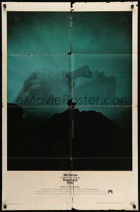 1p786 ROSEMARY'S BABY 1sh '68 Roman Polanski, Mia Farrow, different upside-down cross image!