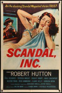 1p801 SCANDAL INC. 1sh '56 Robert Hutton, art of paparazzi photographing sexy woman in bed!