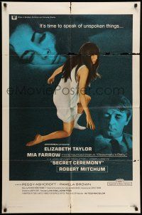 1p809 SECRET CEREMONY 1sh '68 Elizabeth Taylor, Mia Farrow, Robert Mitchum, Joseph Losey directed!