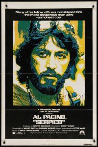 1p822 SERPICO 1sh '74 cool close up image of Al Pacino, Sidney Lumet crime classic!