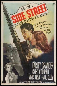 1p832 SIDE STREET 1sh '50 fate dropped thirty thousand dollars in Farley Granger's lap!