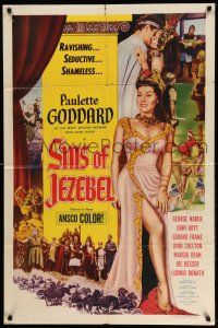 1p838 SINS OF JEZEBEL 1sh '53 sexy Paulette Goddard as most wicked Biblical woman!