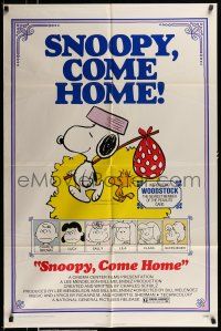 1p847 SNOOPY COME HOME 1sh '72 Peanuts, Charlie Brown, great Schulz art of Snoopy & Woodstock!