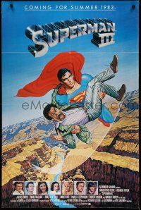 1p886 SUPERMAN III advance 1sh '83 art of Christopher Reeve flying & Richard Pryor by Berkey!