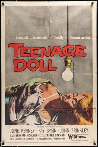 1p896 TEENAGE DOLL 1sh '57 sexy Fay Spain, a tempted & tarnished bad girl violently thrown aside!
