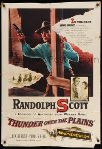 1p918 THUNDER OVER THE PLAINS 1sh '53 cowboy Randolph Scott in a tornado of adventure!