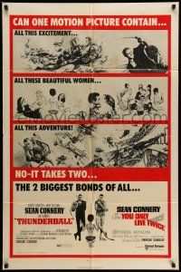 1p920 THUNDERBALL/YOU ONLY LIVE TWICE 1sh '71 Sean Connery's two biggest James Bonds of all!