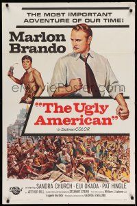 1p941 UGLY AMERICAN 1sh '63 close-up headshot of Marlon Brando!