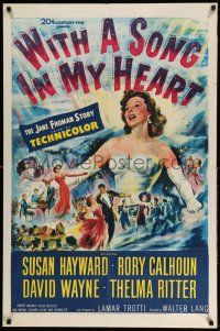 1p983 WITH A SONG IN MY HEART 1sh '52 artwork of elegant singing Susan Hayward!