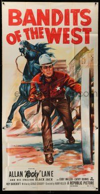 1r726 BANDITS OF THE WEST 3sh '53 Allan Rocky Lane & his stallion Black Jack, cool western art!
