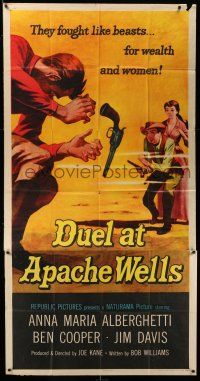 1r768 DUEL AT APACHE WELLS 3sh '57 they fought like beasts for wealth and women, cool gun duel art!
