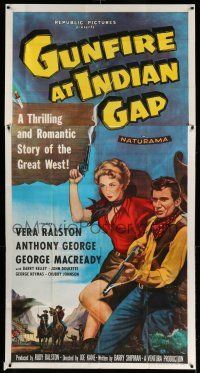 1r793 GUNFIRE AT INDIAN GAP 3sh '57 sexy cowgirl Vera Ralston & Anthony George with smoking guns!