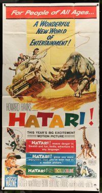 1r800 HATARI 3sh '62 Howard Hawks, great Frank McCarthy artwork of John Wayne in Africa!