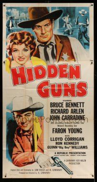 1r806 HIDDEN GUNS 3sh '56 art of Bruce Bennett, Faron Young & super young Angie Dickinson!