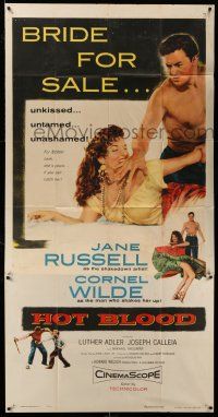 1r808 HOT BLOOD 3sh '56 great image of barechested Cornel Wilde grabbing Jane Russell, Nicholas Ray