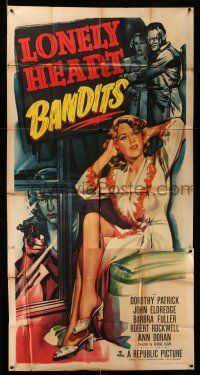 1r834 LONELY HEART BANDITS 3sh '50 full-length art of sexy Dorothy Patrick showing her legs!