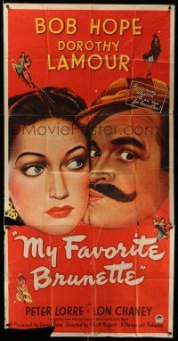 1r852 MY FAVORITE BRUNETTE 3sh '47 art of wacky mustached Bob Hope & sexy Dorothy Lamour!