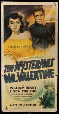 1r854 MYSTERIOUS MR. VALENTINE 3sh '46 William Henry hoists pretty Linda Sterling in the air!