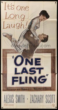 1r862 ONE LAST FLING 3sh '49 laughing Zachary Scott hoists beautiful Alexis Smith in the air!
