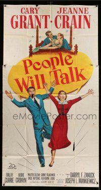 1r868 PEOPLE WILL TALK 3sh '51 great artwork of Cary Grant & pretty Jeanne Crain, Mankiewicz!