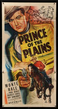 1r884 PRINCE OF THE PLAINS 3sh '49 cool art of cowboy Monte Hale close up & riding his horse!