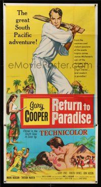 1r894 RETURN TO PARADISE 3sh '53 art of Gary Cooper, from James A. Michener's story!