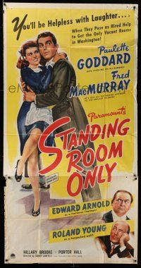 1r930 STANDING ROOM ONLY 3sh '44 art of housemaid Paulette Goddard held by Fred MacMurray!