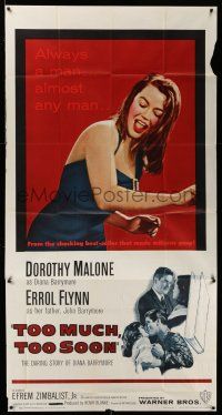 1r962 TOO MUCH, TOO SOON 3sh '58 Errol Flynn, sexy Dorothy Malone as Diana Barrymore!