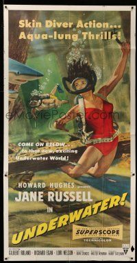 1r972 UNDERWATER 3sh '55 Howard Hughes, sexiest artwork of skin diver Jane Russell!