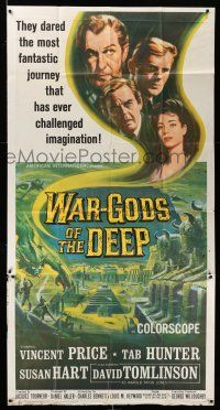 1r984 WAR-GODS OF THE DEEP 3sh '65 Vincent Price, Jacques Tourneur sci-fi, cool Reynold Brown art!