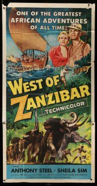 1r987 WEST OF ZANZIBAR 3sh '54 Anthony Steel, Ealing Studios Africa safari, cool elephant art!