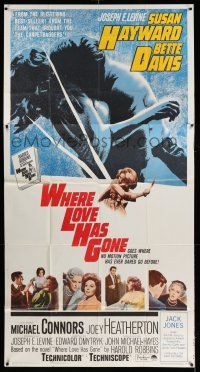 1r990 WHERE LOVE HAS GONE 3sh '64 Susan Hayward, Bette Davis, trashy Harold Robbins!