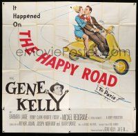 1r127 HAPPY ROAD 6sh '57 Gene Kelly directs & stars w/pretty Barbara Laage on Vespa!