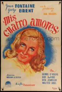 1r227 AFFAIRS OF SUSAN Argentinean '45 different Essex artwork of pretty smiling Joan Fontaine!