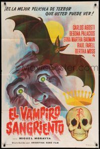 1r284 EL VAMPIRO SANGRIENTO Argentinean '63 cool artwork of vampire, bat & bloody skull!