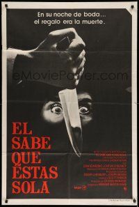 1r307 HE KNOWS YOU'RE ALONE Argentinean '80 different image of scared eyes staring at knife!