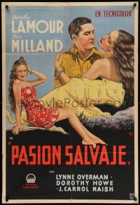 1r309 HER JUNGLE LOVE Argentinean '38 romantic art of sexy Dorothy Lamour in sarong & Ray Milland!